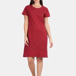Kryptic Maroon & Black Cotton Printed Night Dress-picture-8