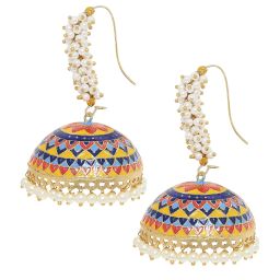 OOMPH Jewellery Yellow & Red Meenakari Enamel Floral Large Jhumki image 3