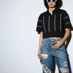 Only Black Embroidered Crop Shirt-image-65