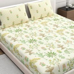Dreamscape Cream Cotton Ethnic 200 TC King Bedsheet with 2 Pillow Covers-image-45