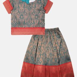 YOUNG BIRDS Girls Ethnic Motifs Sweetheart Neck Top With Skirt-image-67
