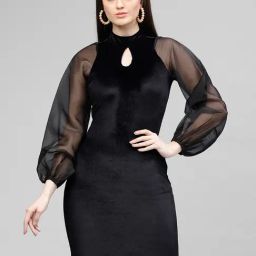 KASSUALLY Black Relaxed Fit Bodycon Dress-image-47