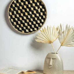 Whispering Homes Artisan Handmade Woven Bamboo Basket - Beige & Black-48