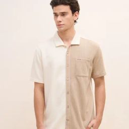 Iconic Beige Regular fit Color-Block Shirt-0