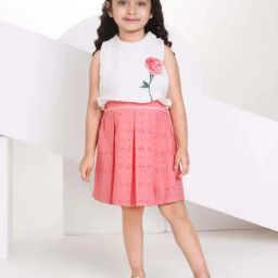 Peppermint Girls Peach & White Cotton Embroidery Dress Set-image-3