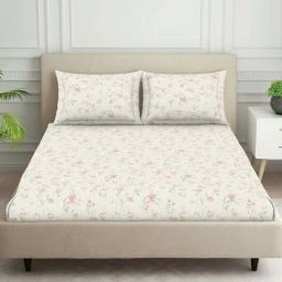 Welspun Harmony Pink & Beige 120 TC Polycotton Double Bedsheet with 2 Pillow Covers-image-52