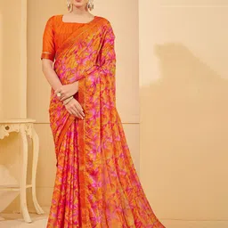 DURGA EMPORIO Floral Patchwork Pure Chiffon Saree-picture-16