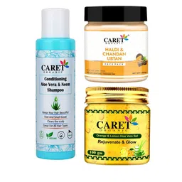 CARET ORGANIC Aloevera, Neem Shampoo & Haldi Chandan Face Pack & Orange, Lemon Face Pack image 1