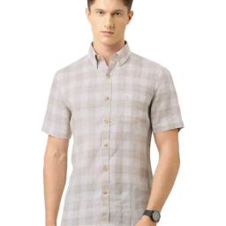 Burnt Umber Light Brown Cotton Regular Fit Checks Shirt-image-73