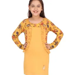 Cutecumber Kids Mustard Floral Print Dungaree & T-Shirt-image-12