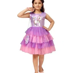 Aarika Kids Purple & Pink Printed Frock & Sling Bag-image-84