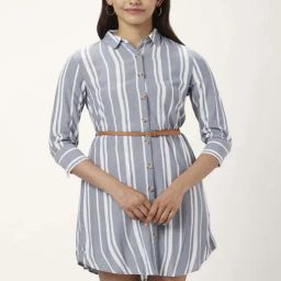 Honey by Pantaloons Grey Striped Shirt Dress-image-46