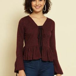 Trend Arrest Maroon Cotton Printed Shrug-3