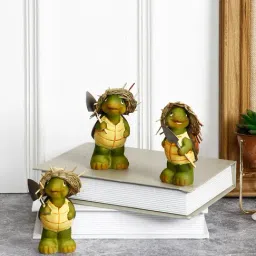 Tayhaa Multicolor Polyresin Turtle Showpieces with Jute Hats - Set of 3-image-17