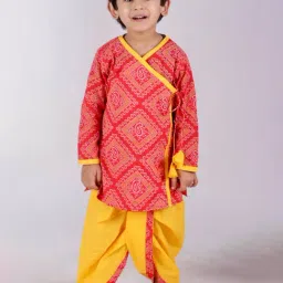 Little Bansi Kids Red & Yellow Printed Kurta with Dhotis-image-77