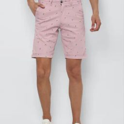 Louis Philippe Pink Cotton Slim Fit Printed Shorts-image-6