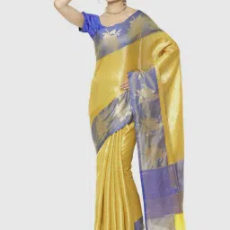 Banarasi Silk Works Yellow & Blue Woven Saree With Unstitched Blouse-picture-41