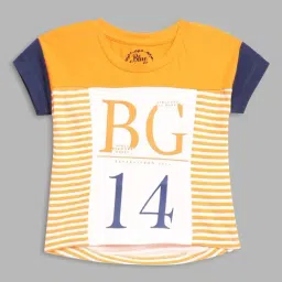 Blue Giraffe Kids Yellow & White Cotton Printed T-Shirt-image-66
