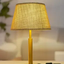 FOS LIGHTING Transitional Brushed Beige & Golden Steel Table Lamp With Fabric Shade-12