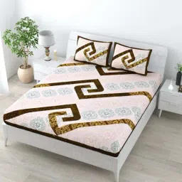 Living Roots Pink & Golden Cotton 140 TC King Bedsheet with 2 Pillow Covers-picture-15
