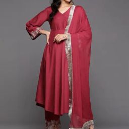 Varanga Pink Regular Fit Kurta Pant Set With Dupatta-image-36