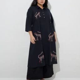 Diza by Westside Black Animal Embroidered A-Line Kurta-image-99