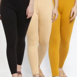Gracit Black & Skin Mid Rise Leggings - Pack Of 3-image-69