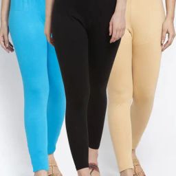 Gracit Black & Skin Mid Rise Leggings - Pack Of 3-image-78