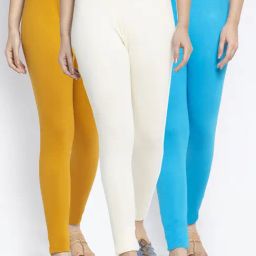 Gracit Mustard & Blue Mid Rise Leggings - Pack Of 3-image-46