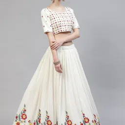 SHUBHKALA White Embroidered Lehenga and Choli Set With Dupatta image 3