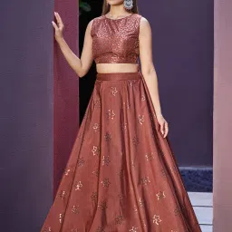 SHUBHKALA Rust & White Silk Embellished Lehenga and Choli Set With Jacket image 3