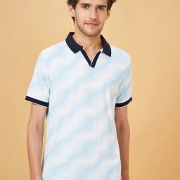 Byford By Pantaloons Blue Atoll Cotton Slim Fit Printed Polo T-Shirt-image-4