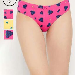 Clovia Cotton Pack of 3 Low Waist Printed Thong with Inner Elastic-10