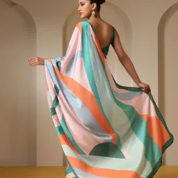 Swtantra Multicolor Printed Satin Saree With  Unstitched Self Blouse image 2