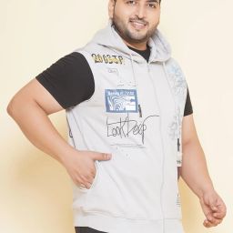 John Pride Grey Regular Fit Plus Size Printed Hooded Sweatshirt image 3