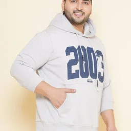 John Pride Grey Regular Fit Plus Size Printed Hooded Sweatshirt image 3