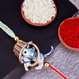 LUCKY JEWELLERY 4Pcs Rakhi Greeting Card & Roli Chawal-image-10