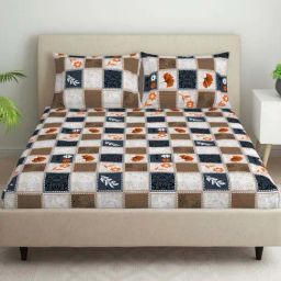 Welspun Dazzle Dark Grey & Brown 105 TC Microfiber Double Bedsheet with 2 Pillow Covers-6