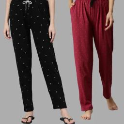 Kryptic Black & Maroon Printed Pure Cotton Elasticated Waist Band Regular Fit Pyjamas - Pack of 2-picture-16