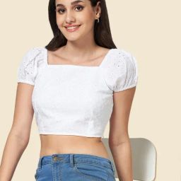 YU by Pantaloons White Cotton Self Pattern Crop Top-image-42