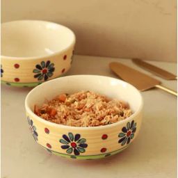 Unravel India Multicolor Flower Petals Handpainted Ceramic Serving Bowl (0.25 L) - Set of 2-122