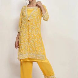 Rangriti Mustard Embroidered Kurtas-image-37