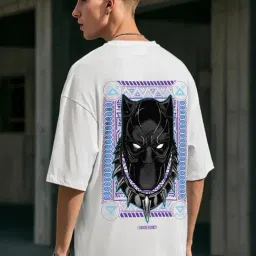 Bewakoof Men's White King Black Panther Graphic Printed Oversized T-Shirt-picture-38