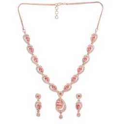 Aatmana Rose Gold-Plated Ruby AD-Studded Handcrafted Floral Necklace & Earring Set image 3