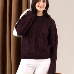 Kotty Brown Cotton-Poly Blend Regular fit Sweater-image-38