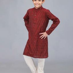 Biglilpeople Boys Red Cotton Printed Full Sleeves Kurta Sets-image-17