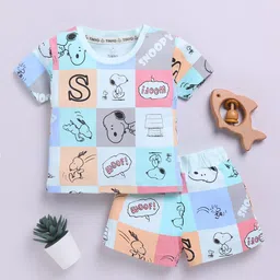YK X Tinyo Boys Snoopy Printed Pure Cotton T-shirt with Shorts-image-49