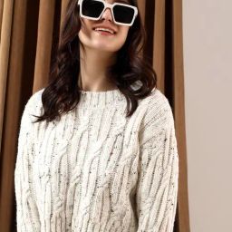 Kotty White Cotton-Poly Blend Regular fit Sweater-image-54