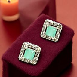 FEMMIBELLA Silver Plated American Diamond Studded Square Shaped Studs-0