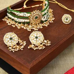 Zaveri Pearls Green Crystals Beaded Traditional Kundan Choker Necklace Earring & Ring Set-ZPFK11065-image-42
